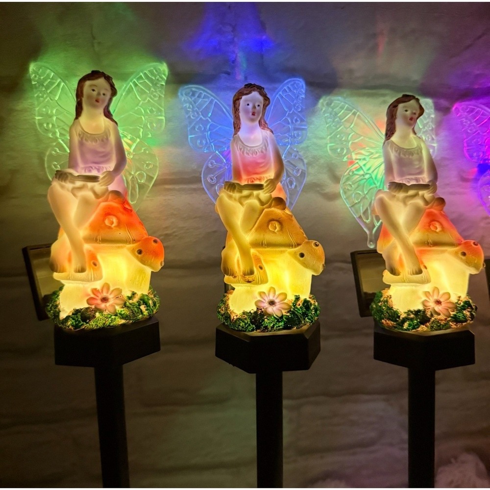 Fairy Solar Garden Stake Lights Whimsical Garden Fairy Mushroom Garden Lamps 5pc
